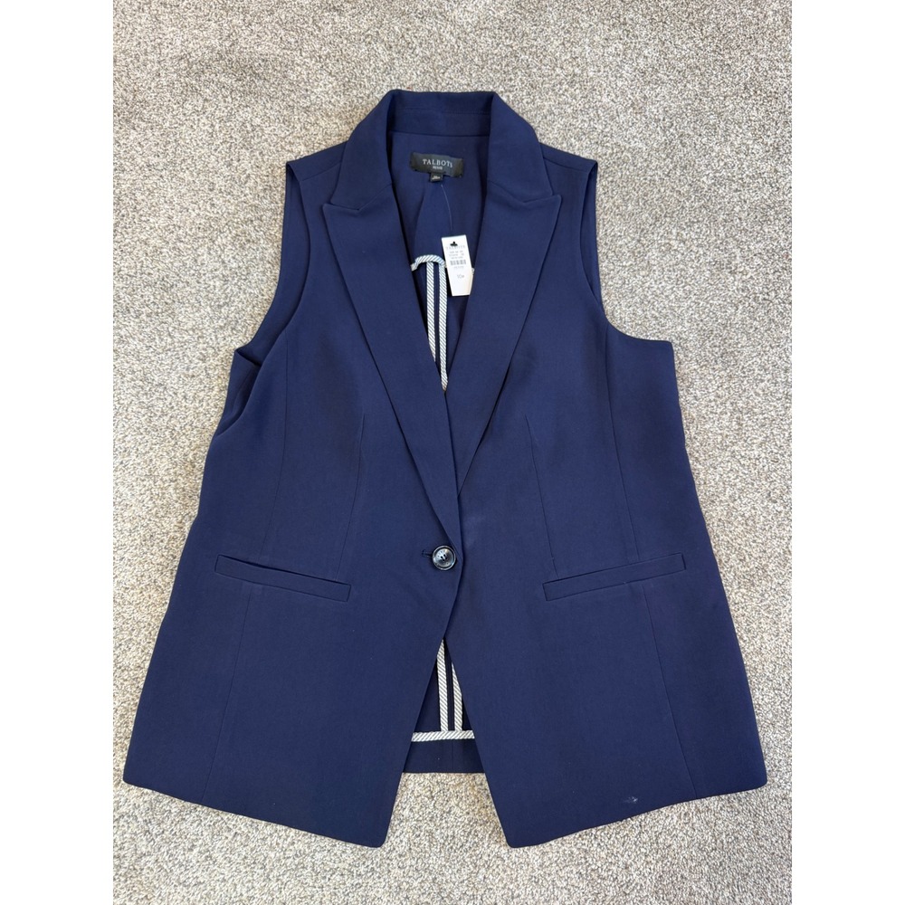 Talbots Petite Navy Blue Longline Blazer Vest 10P NWT Single Button Career Layer